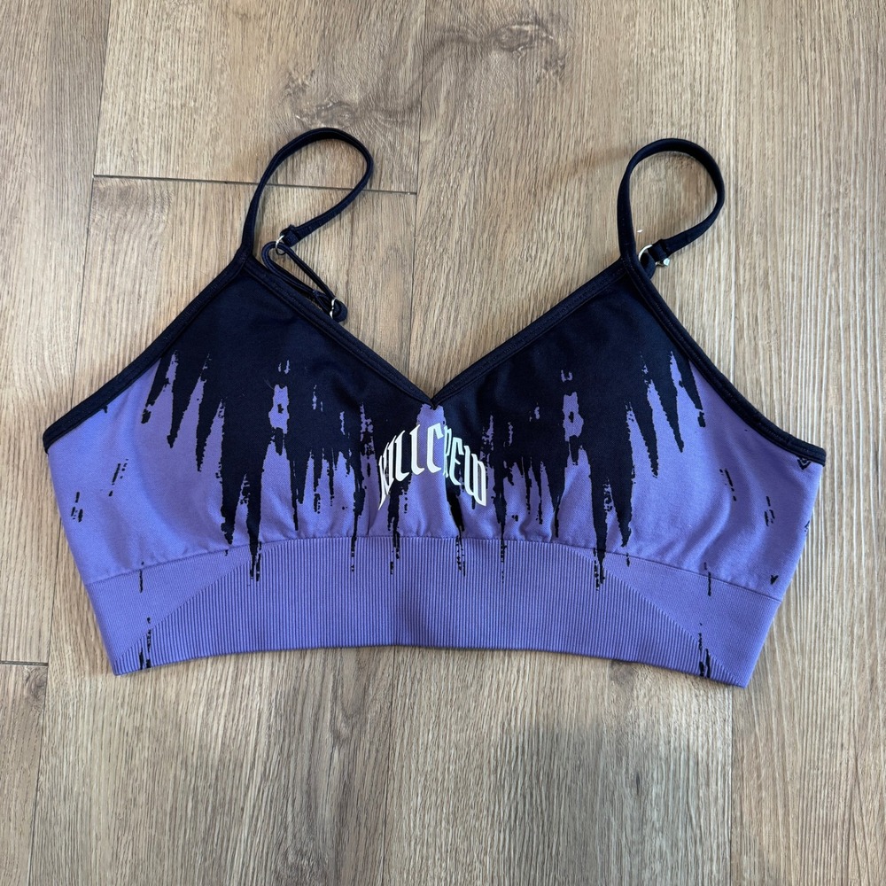 Kill Crew Purple Black Drip Graphic Ribbed Seamless Sports Bra Bralette
